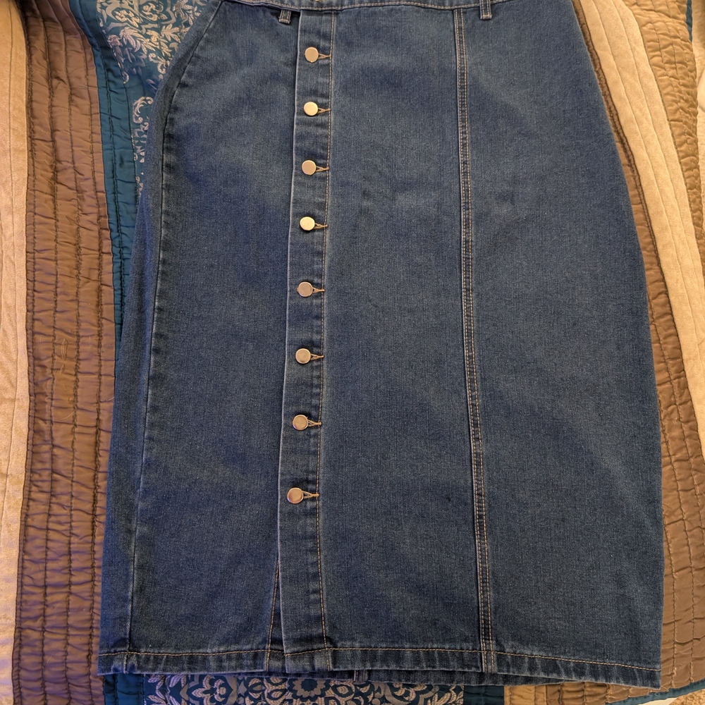 Denim Button-Front Skirt